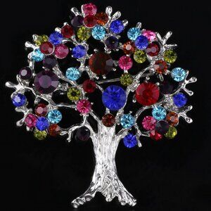 Tree of Life Shape Rhinestone Decorative Brooch